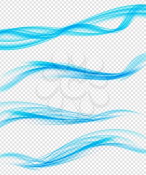 Set of Abstract Blue Wave Set on Transparent  Background. Vector Illustration. EPS10