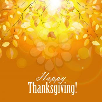 Happy Thanksgiving Day Background with Shiny Autumn Leaves.