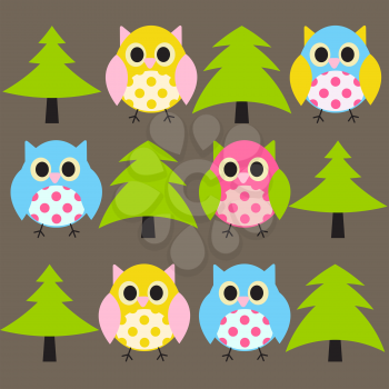 Ow and Treel Pattern Background Vector Illustration EPS10