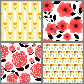 Floral Seamless Pattern Background Set Vector Illustration EPS10