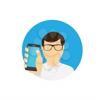 A Man Holding a Mobile Phone. Communication Concept. Vector Illustration. EPS10