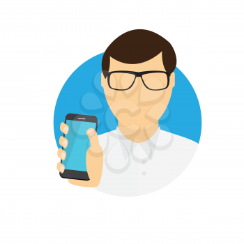 A Man Holding a Mobile Phone. Communication Concept. Vector Illustration. EPS10