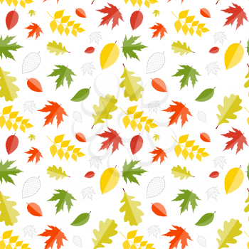 Shiny Autumn Natural Leaves Seamless Pattern Background. Vector Illustration
