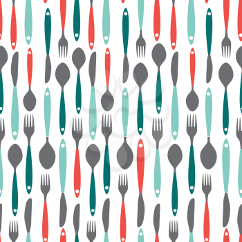 Seamless Pattern with Forks, Spoons end Knifes. Vector Illustration. EPS10