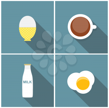 Scrambled Egg, Soft-Boiled Egg, Milk, Coffee Icon Set Vector Illustration EPS10
