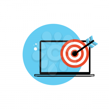 Line Icon with Flat Graphics Element of  Target and Laptop Computer Vector Illustration EPS10