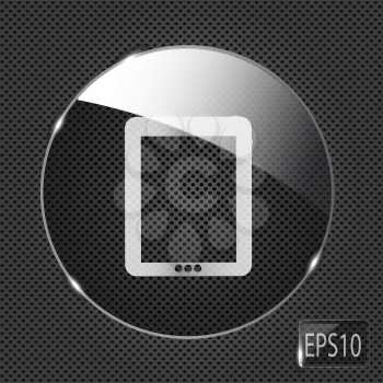 Glass pad button icon on metal background. Vector illustration