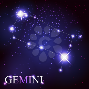 Gemini zodiac sign of the beautiful bright stars on the background of cosmic sky
