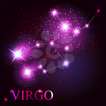 Virgo zodiac sign of the beautiful bright stars on the background of cosmic sky