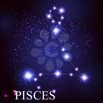 Pisces zodiac sign of the beautiful bright stars on the background of cosmic sky