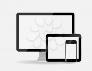Computer Display, Tablet, Mobile Phone Vector Illustration