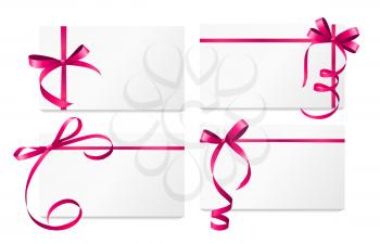 Gift Card with Pink Ribbon and Bow Set. Vector illustration EPS10