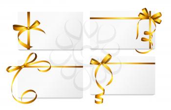 Gift Card with Gold Ribbon and Bow Set. Vector illustration EPS10