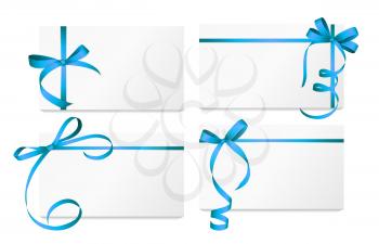 Gift Card with Blue Ribbon and Bow Set. Vector illustration EPS10
