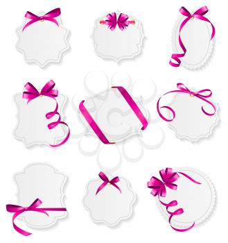 Card with Pink Ribbon and Bow Set. Vector illustration EPS10 