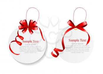 Sale Labels Set with Red Bow and Ribbon . Vector Illustration. EPS10