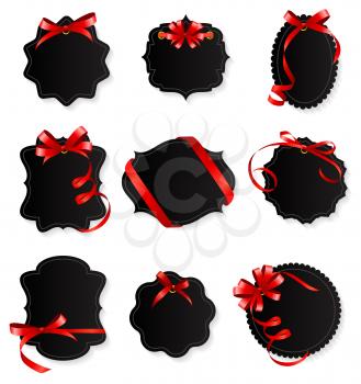 Card with Red Ribbon and Bow Set. Vector illustration EPS10