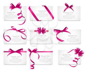 Card with Pink Ribbon and Bow Set. Vector illustration EPS10