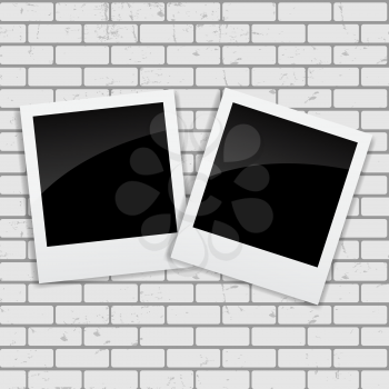 Instant Photos on Grunge Brick Background Vector Illustration.