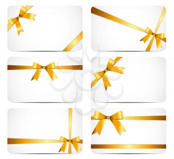 Gift Card with Gold Ribbon and Bow. Vector illustration EPS10