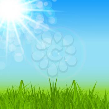 Natural Sunny Spring, Summer Background with Blue Sky and Green Grass Vector Illustration EPS10