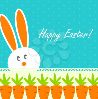 Happy Easter Funny Background with Rabbit and Carrot Vector Illustration EPS10