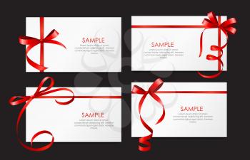 Gift Card with Red Ribbon and Bow Set. Vector illustration EPS10