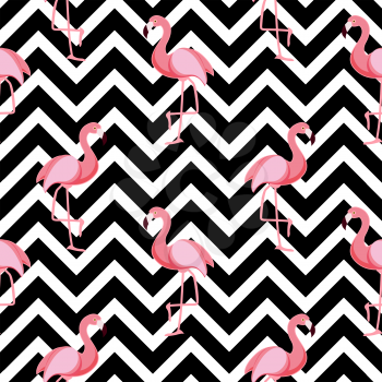 Cute Retro Seamless Flamingo Pattern Background Vector Illustration EPS10