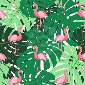Cute Retro Seamless Flamingo Pattern Background Vector Illustration EPS10