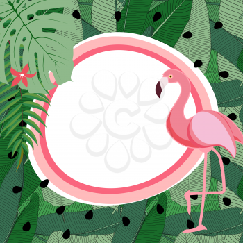Cute Summer Abstract Frame Background with Pink Flamingo Vector Illustration EPS10