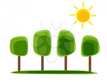 Simple Natural Nackground with Tree and Sun. Vector Illustration EPS10
