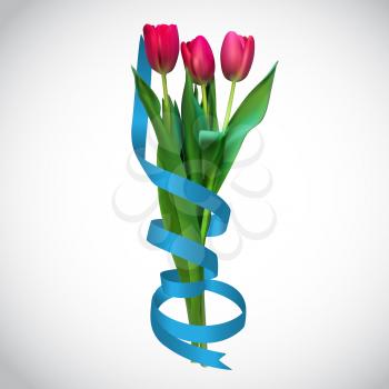 Realistic Vector Illustration Colorful Tulips . Not Trace. Pink Flowers on Light Background. EPS10
