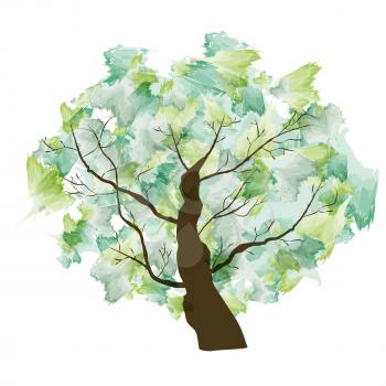 Green Summer Paint Textured Art Tree. Vector Illustration EPS10