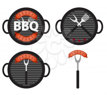 BBQ Icon Set with Grill Tools and Sausage. Vector Illustration EPS10