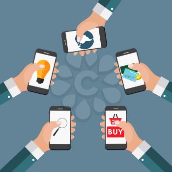 Mobile Apps Concept Online Business, Shopping, E-Commerce in Modern Flat Style Vector Illustration EPS10