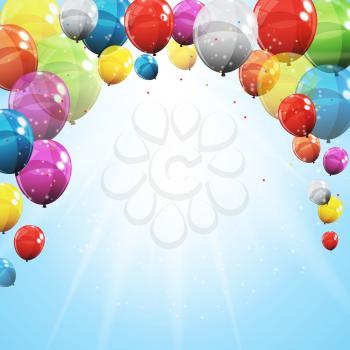 Group of Colour Glossy Helium Balloons with Blank Page Isolated on Transparent Background. Vector Illustration EPS10