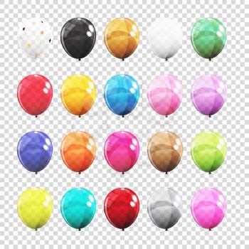 Big Set, Group of Colour Glossy Helium Balloons Isolated on Transparent Background. Vector Illustration EPS10