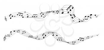 Set of musical notes on five-line clock notation without a feature. Treble clef. Vector Illustration. EPS10