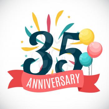 Anniversary 35 Years Template with Ribbon Vector Illustration EPS10
