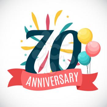 Anniversary 70 Years Template with Ribbon Vector Illustration EPS10
