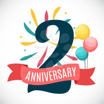 Anniversary 2 Years Template with Ribbon Vector Illustration EPS10
