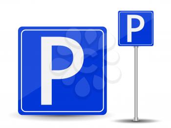 Parking Place for Car. Blue Road Sign with Letter P. Vector Illustration. EPS10
