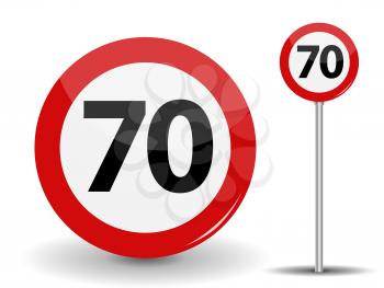Round Red Road Sign Speed limit 70 kilometers per hour. Vector Illustration. EPS10
