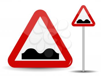 Road sign Warning Uneven road. In Red Triangle image of bad cover with pits. Vector Illustration. EPS10