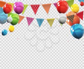 Group of Colour Glossy Helium Balloons with Blank Page Isolated on Transparent Background. Vector Illustration EPS10
