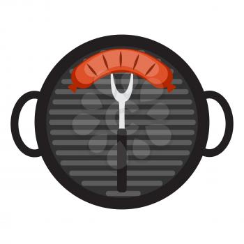 BBQ Icon with Grill Tools and Sausage. Vector Illustration EPS10