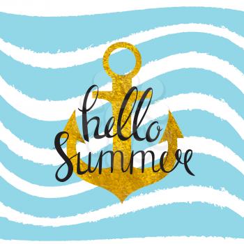 Abstract Design Summer Bakground with Anchor and Sea Wave . Vector Illustration EPS10
