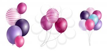 Group of Colour Glossy Helium Balloons Isolated on Transperent  Background. Set of  Balloons and Flags for Birthday, Anniversary, Celebration  Party Decorations. Vector Illustration EPS10