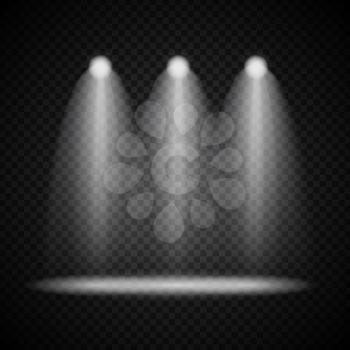 Realistic Bright Projectors Lighting Lamp with Spotlights Lighting Effects with Transparency Isolated on Transparent Background. Vector Illustration EPS10