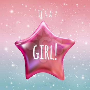It is a Girl Twinkle Little Star on Night Sky Background. Vector illustration EPS10